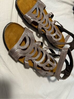 Naot Leather Women's Metallic Taupe Cutout Strappy Sandals